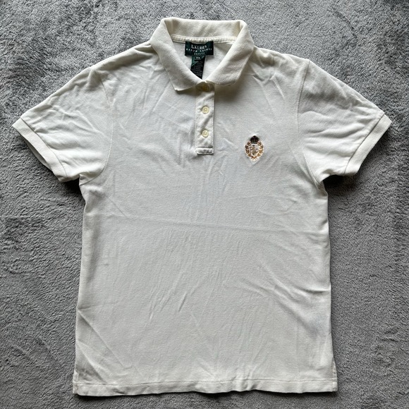 VTG Lauren Ralph Lauren Petite Polo Shirt P/S White Crest Logo Preppy Y2K Cotton - Picture 1 of 13
